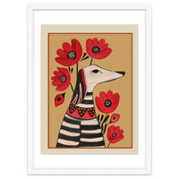 Striped Dog With Poppies