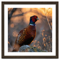 Pheasant Bird Standing On Rock Sunrise Light