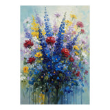 Vibrant Blue Delphinium and Red Rose Heavy Impasto Oil Painting (Print Only) thumbnail