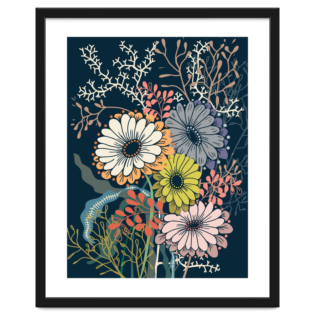 Springtime daisies dark blue