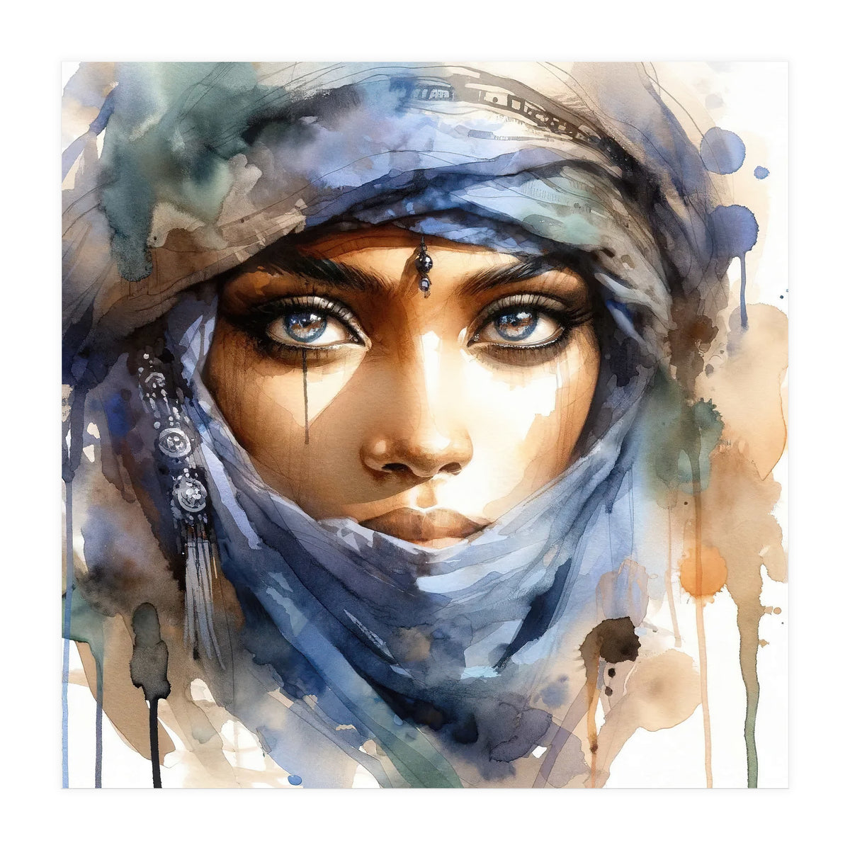 Blue Veil Tuareg Woman Portrait (Print Only)