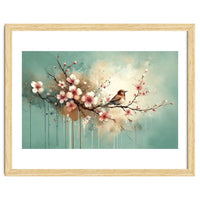 Bird Resting On Cherry Blossom Branch