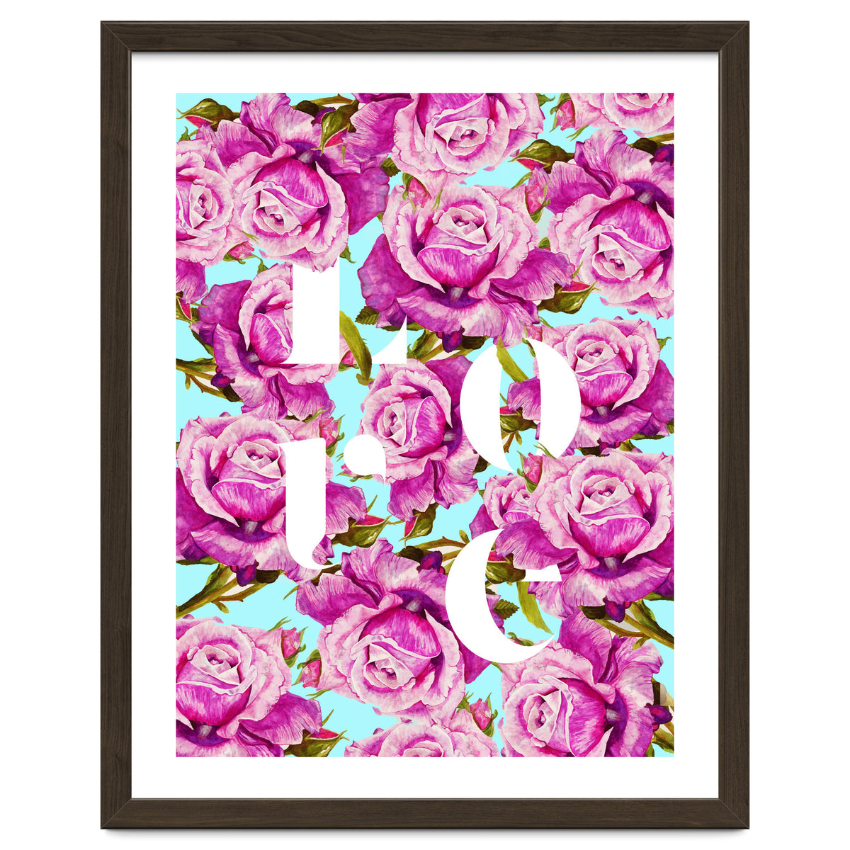 Love, Floral Typography Valentine's Graphic Design, Eclectic Modern Boho Botanical Rose Illustration
