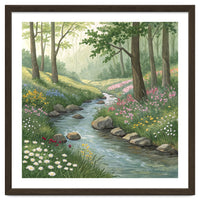Vibrant Forest Stream Watercolor Painting