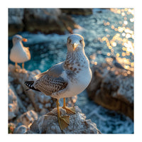 Seagull Standing On Rocks Near Water (Print Only)
