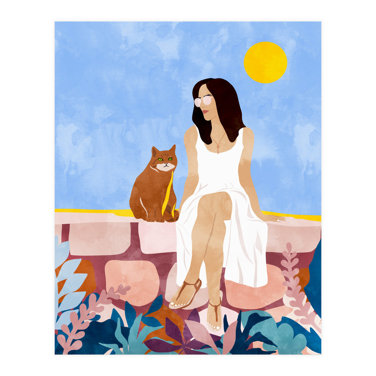 Butterscotch, Cats Pets Cat Mom Watercolor Painting, Pet Parent Animals Quirky Bohemian (Print Only)