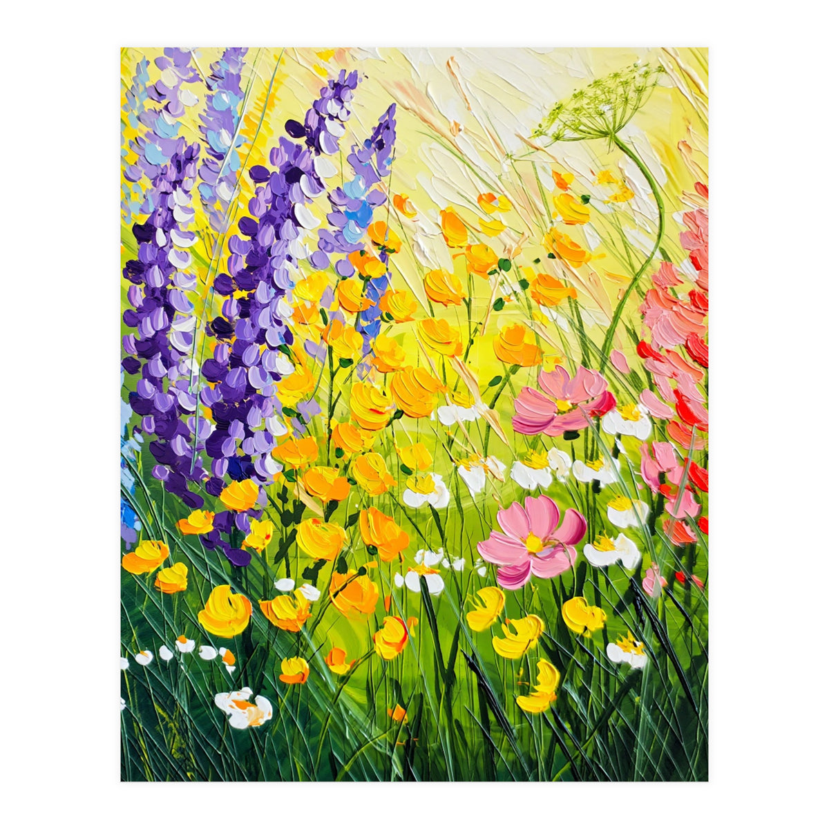 Sun-Drenched Wildflower Meadow Oil Painting (Print Only)