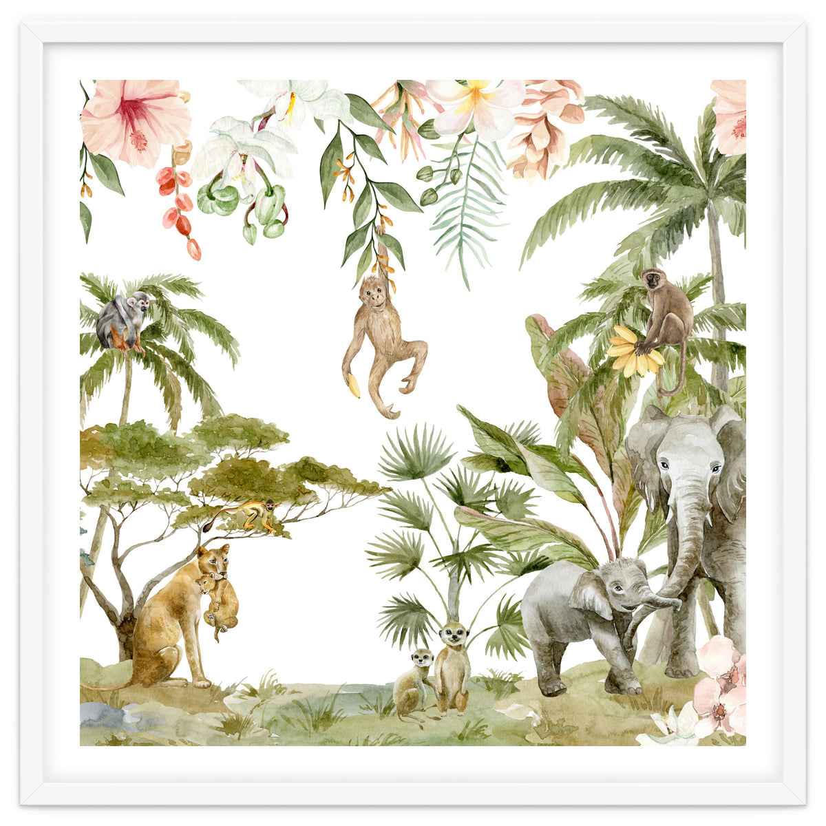 Watercolor Wild Animals Jungle