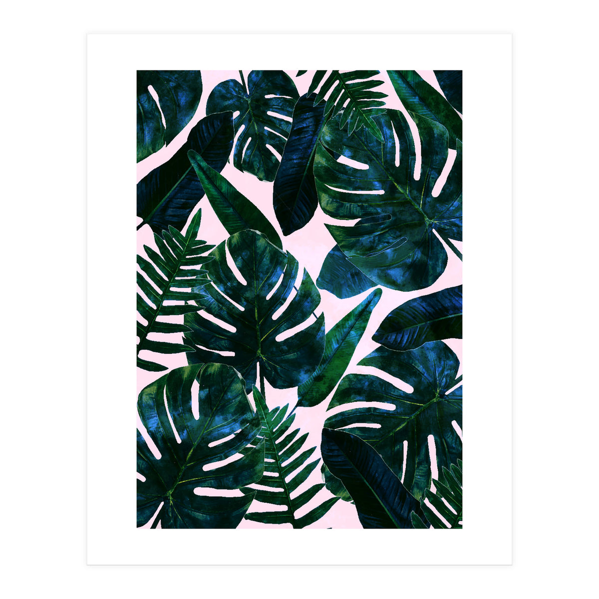 Tropical Nature Monstera Watercolor Painting, Botanical Jungle Dark Palm Illustration (Print Only)