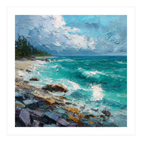 Coastal Turquoise Shoreline with Crashing Ocean Waves (Print Only)