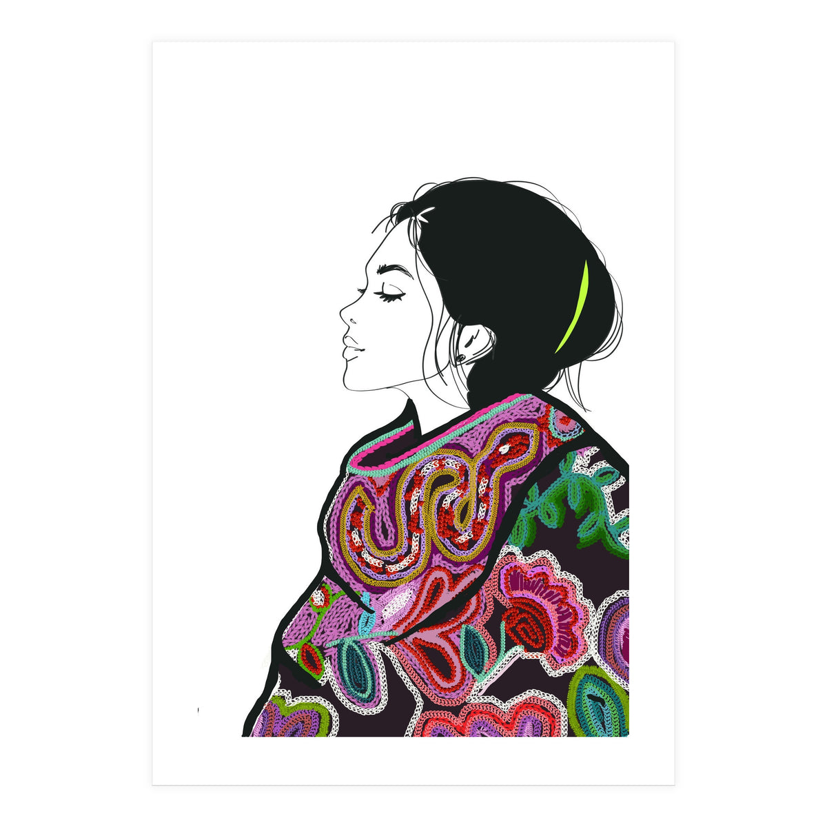 Embroidery Realistic Digital Embroidery Fashion Illustration Art Print Viddy Pop Studio Mood Room (Print Only)