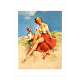 Sexy Pinup Girl On The Beach With Her Dog (Print Only) thumbnail