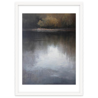 Atmospheric Golden Autumn Forest Reflection Oil Painting