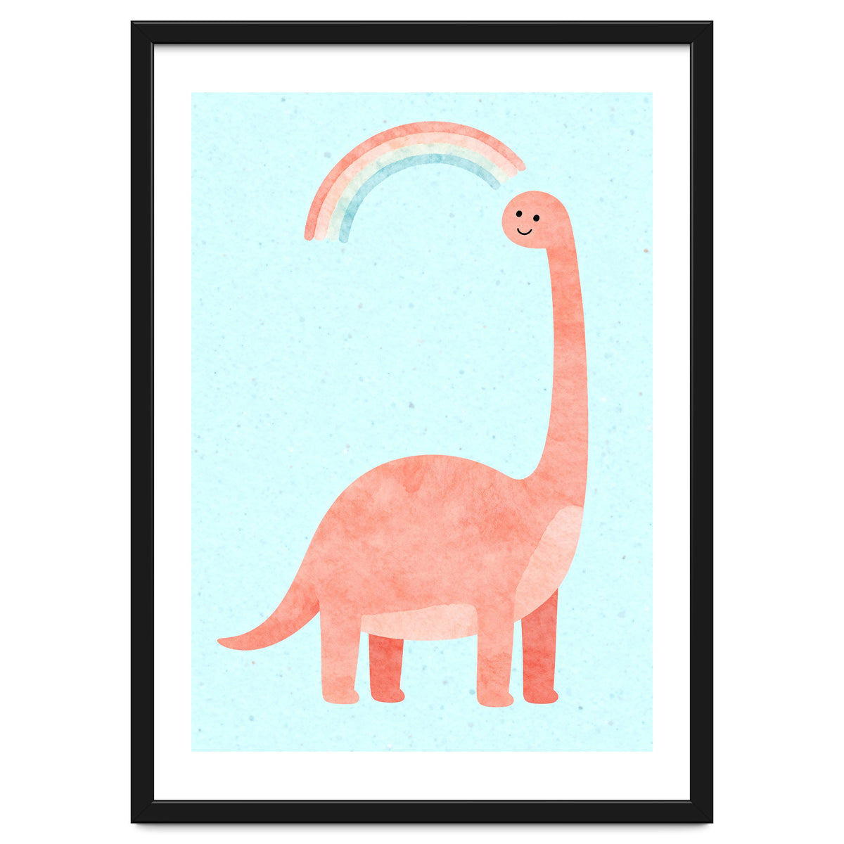 Rainbow Dinosaur Nursery Art, Cute diplodocus Watercolor, Pink Dino Illustration