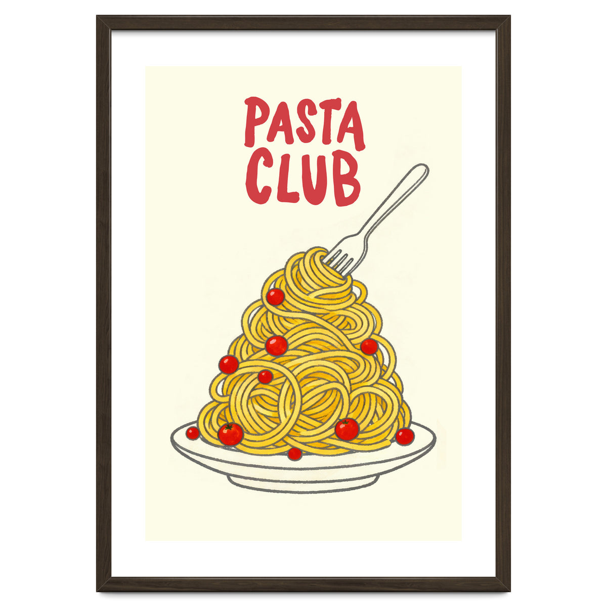 Pasta Club Illustration, Spaghetti and Tomatoes Art Print for Kitchen Wall Decor