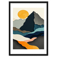 Minimalist Layered Mountain Landscape with Golden Sun