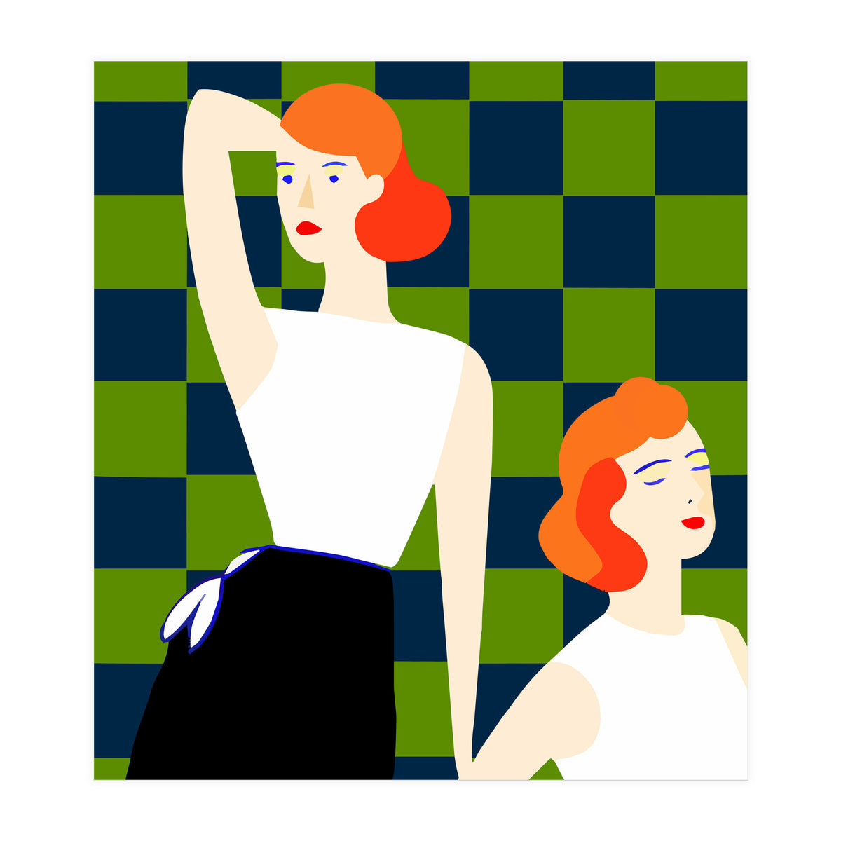 Moods, Checkers Girl Friends Chic Chess, Modern Bohemian Eclectic Woman Girl Boss, Bff Fashion Style (Print Only)