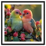 Lovebirds Couple Sitting On A Branch With Berries thumbnail