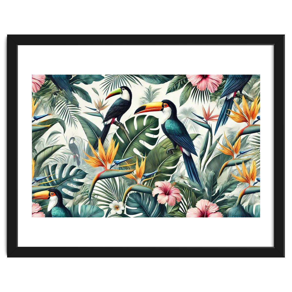 Tropical Toucans in Lush Jungle Foliage