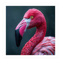 Close Up Pink Flamingo In Rain Drops (Print Only)