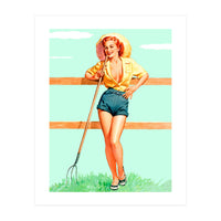 Pinup Country girl Posing With Pitchfork (Print Only)