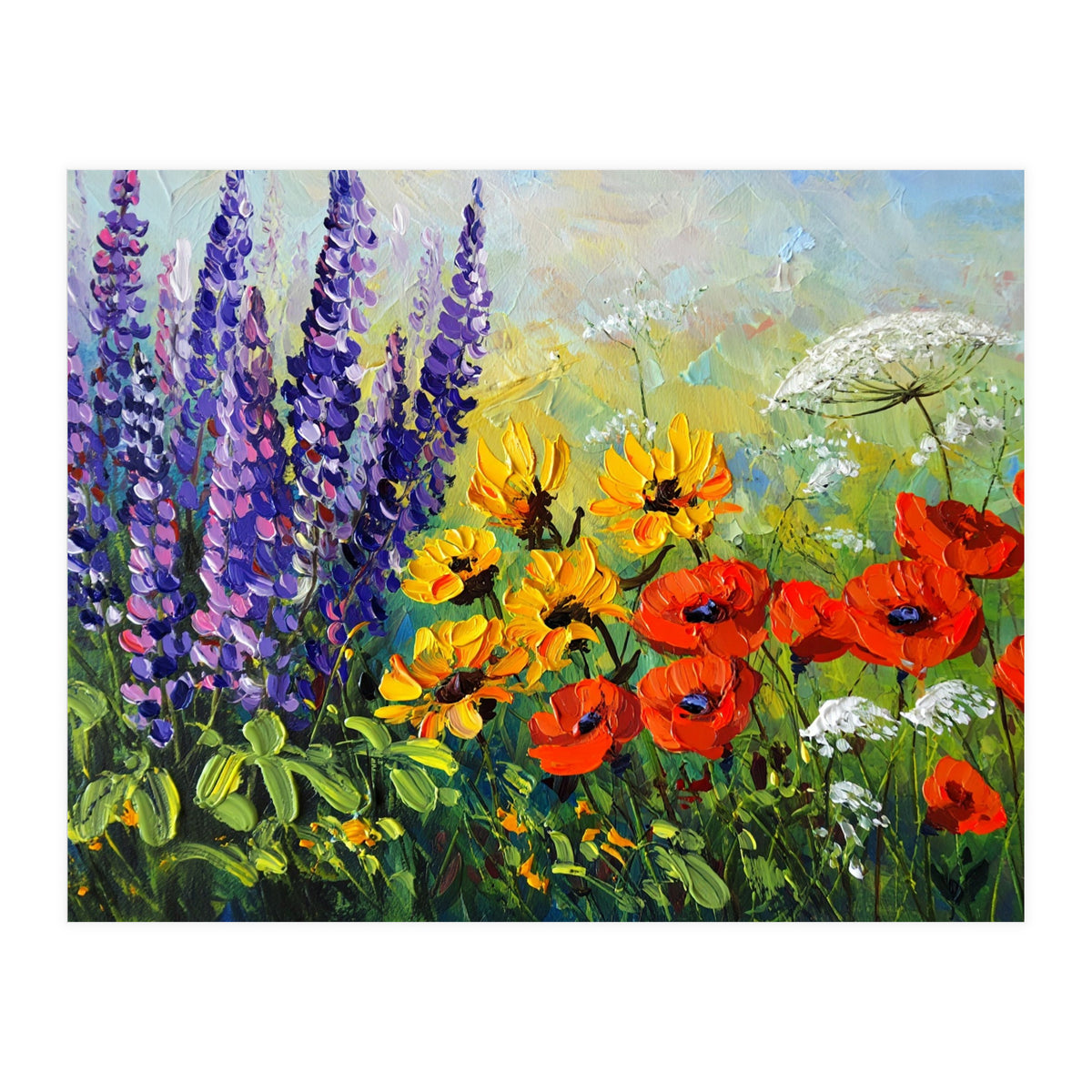 Radiant Summer Wildflower Meadow Oil Painting (Print Only)