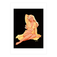 Pinup Girl Posing In Yellow Dress (Print Only)