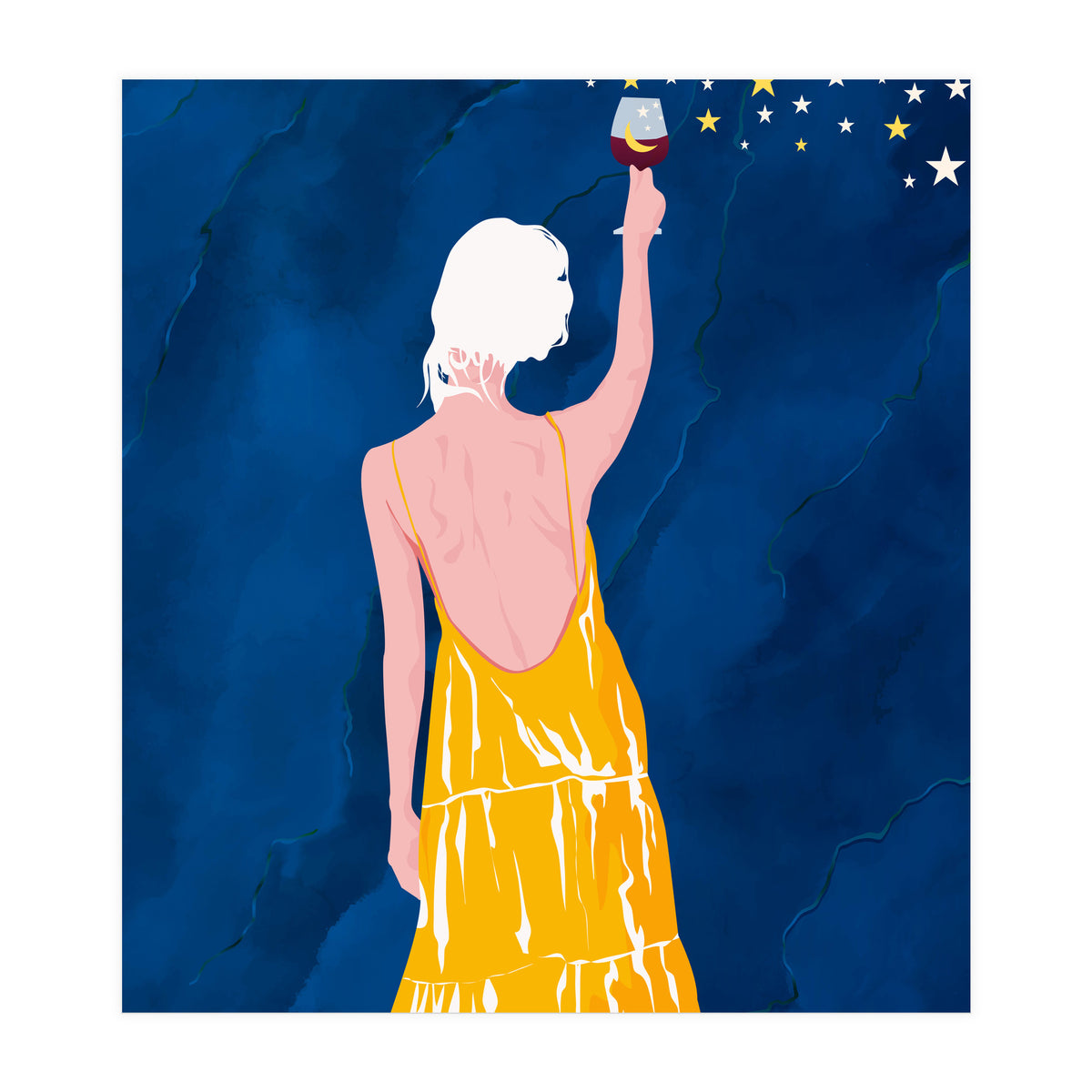 Pour Me Some Magic, Moon Stars Night Sky, Bohemian Woman Positivity Hope Miracle, Wine Holidays New Years Eclectic Gifts (Print Only)