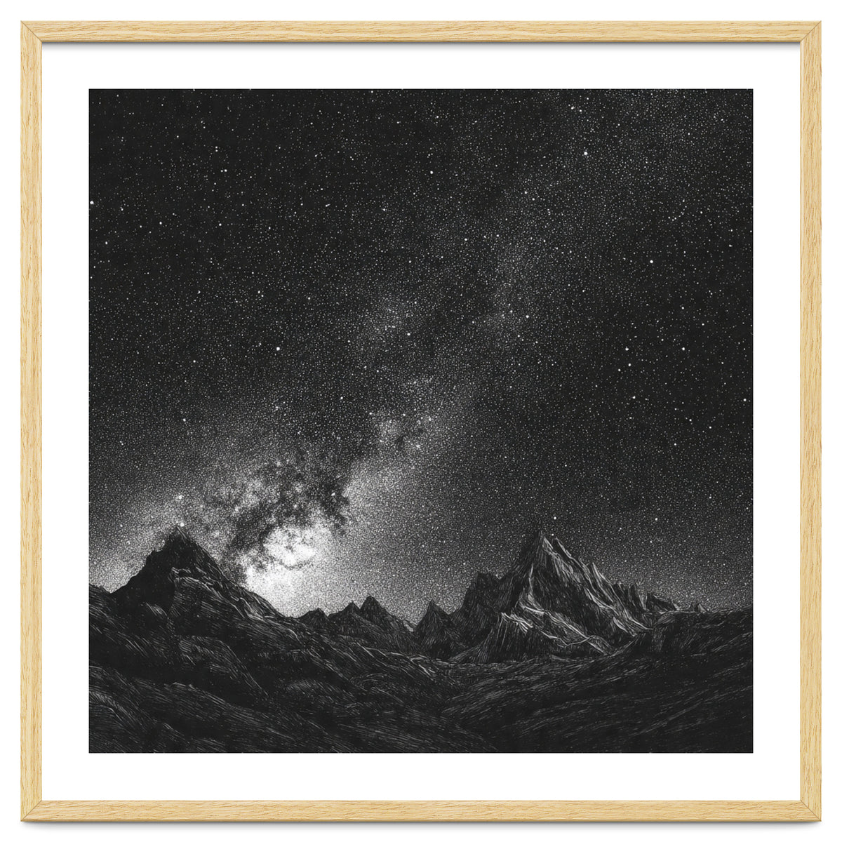 Starlit Mountain Majesty: Detailed Monochrome Milky Way