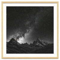 Starlit Mountain Majesty: Detailed Monochrome Milky Way