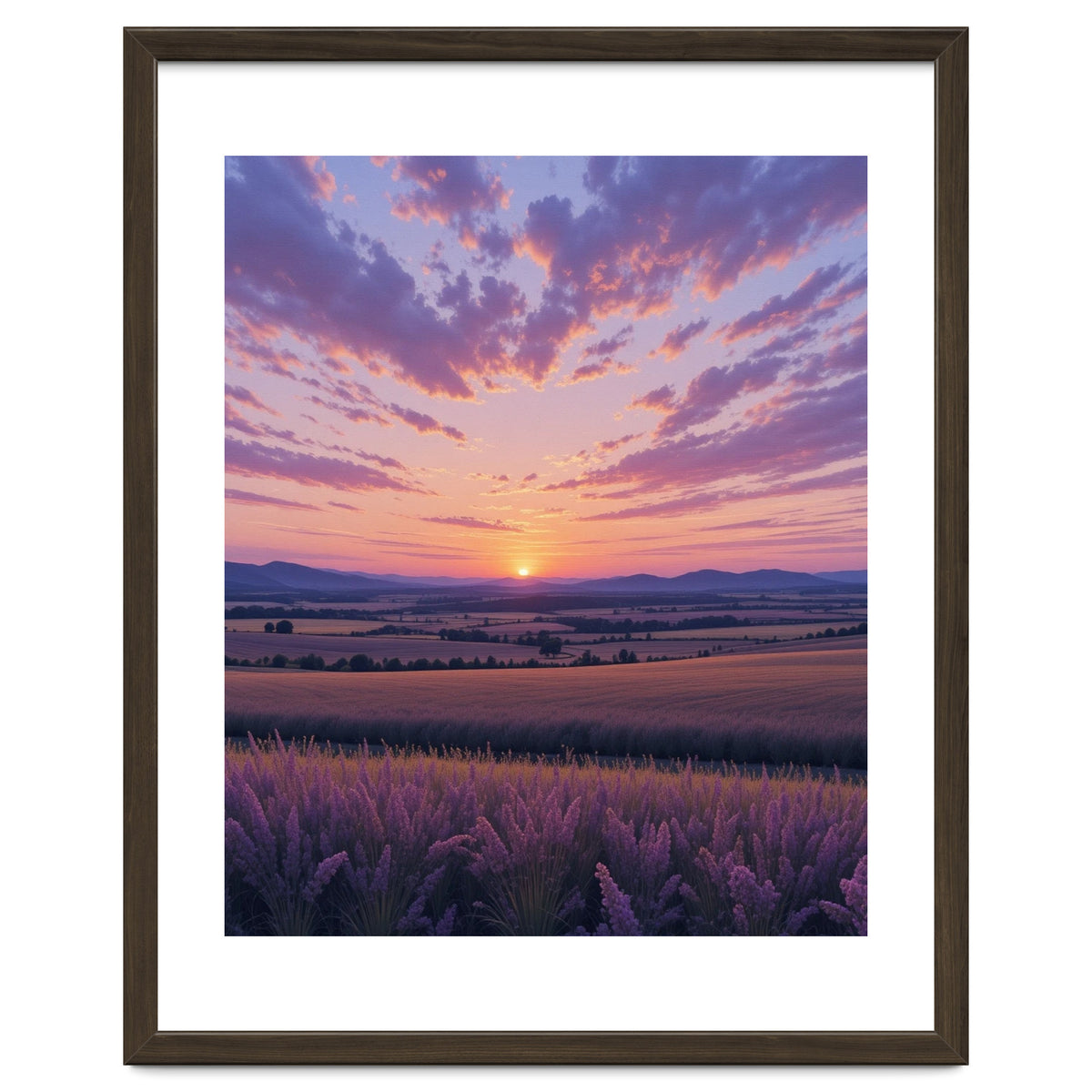Serene Lavender Fields at Golden Hour Sunset