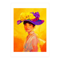 Audrey Hepburn Pop Art, Vibrant Floral Hat Portrait, Iconic Movie Star Illustration (Print Only)