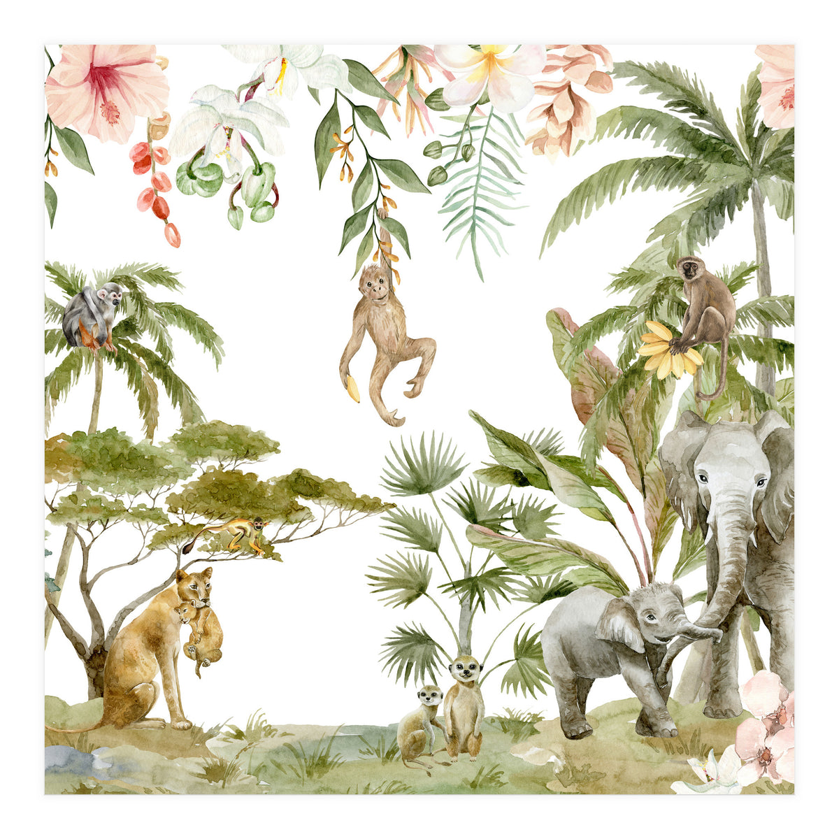 Watercolor Wild Animals Jungle  (Print Only)