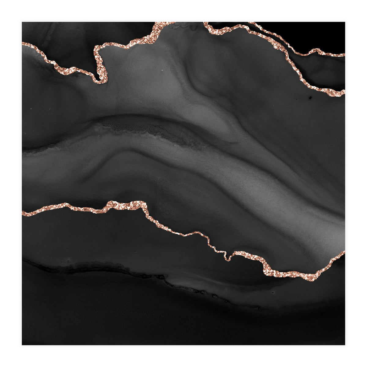 Black & Rose Gold Agate Texture 01  (Print Only)