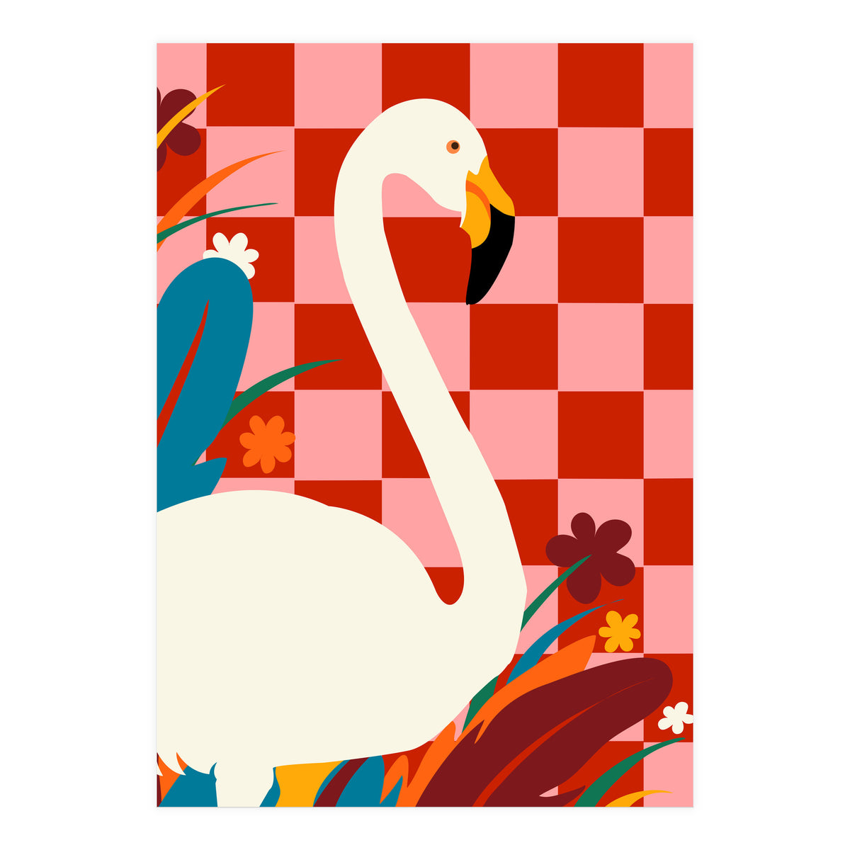 Checkers & The Great Egret, Wildlife Animals Maximalist Eclectic, Bold Heron Botanical Nature Jungle Bohemian (Print Only)