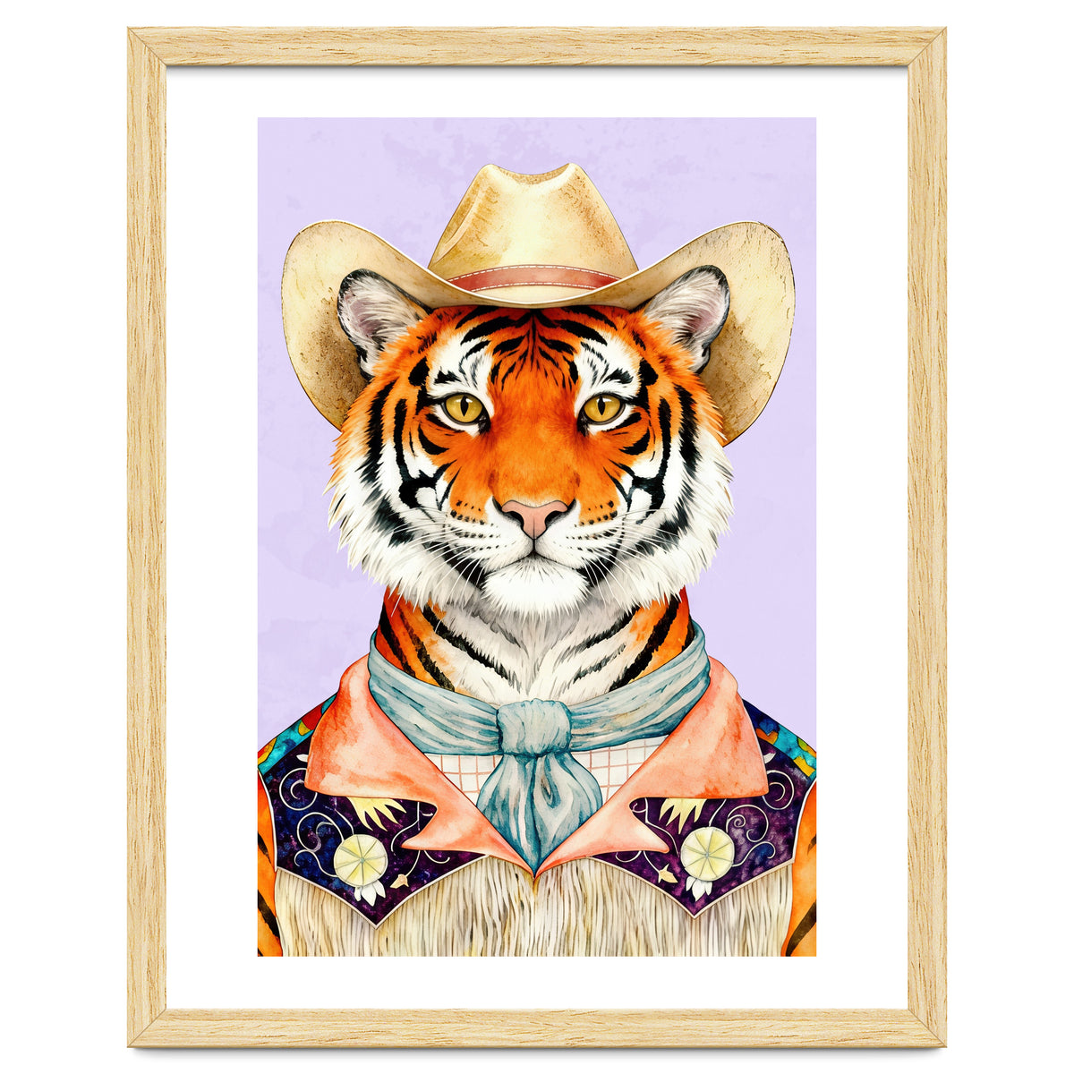 Tiger Portrait in Hat Wild Cowboy Fashion