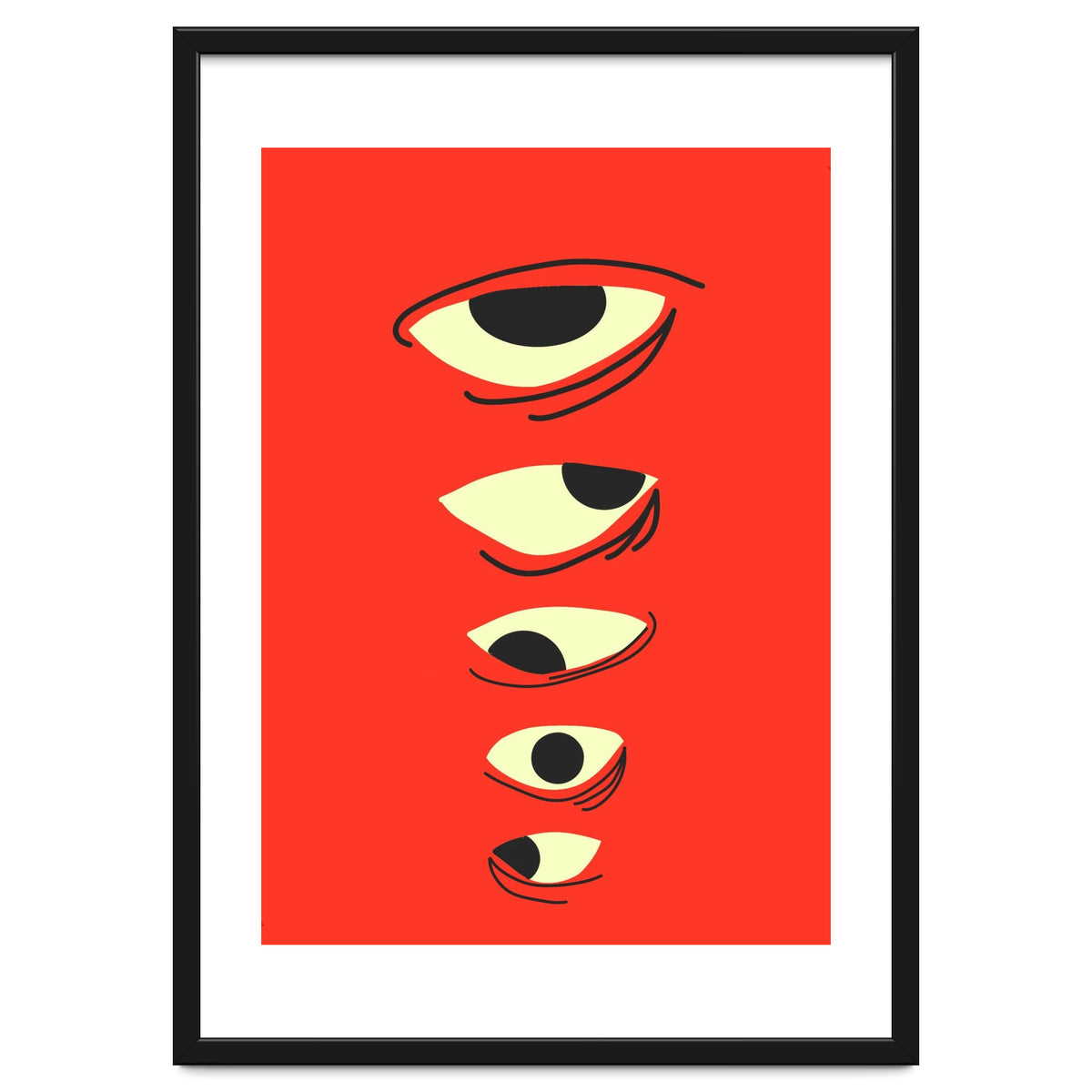 Abstract Eyes on Red Background