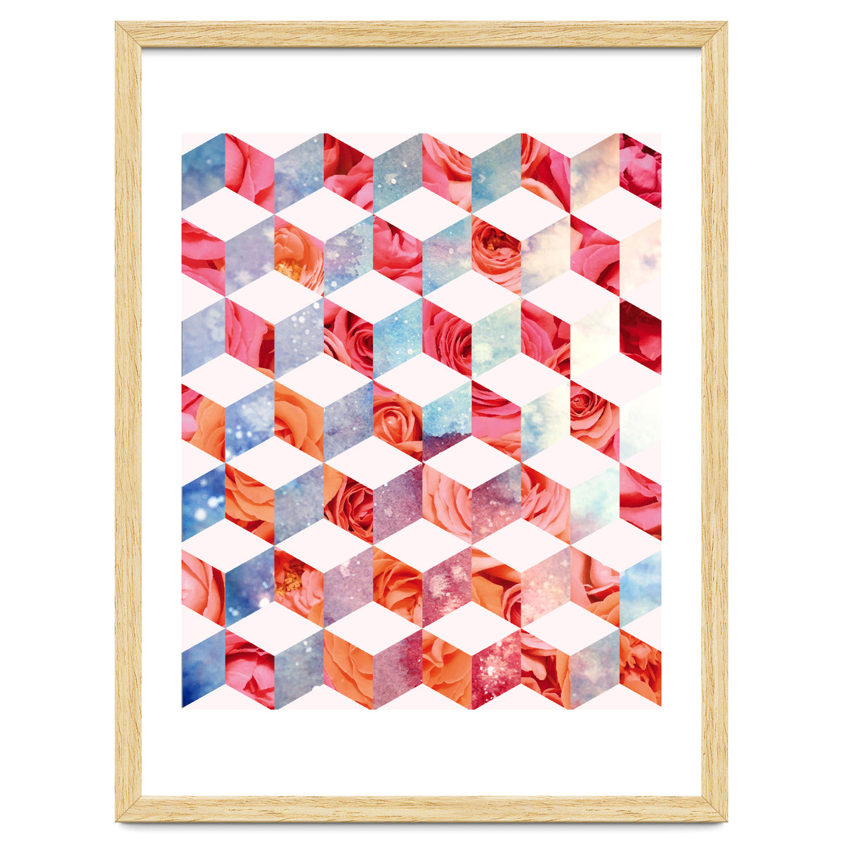 Eve's Sweet Garden of Roses, Geometrical Eclectic Shapes Digital Collage, Surrealism Floral illusion