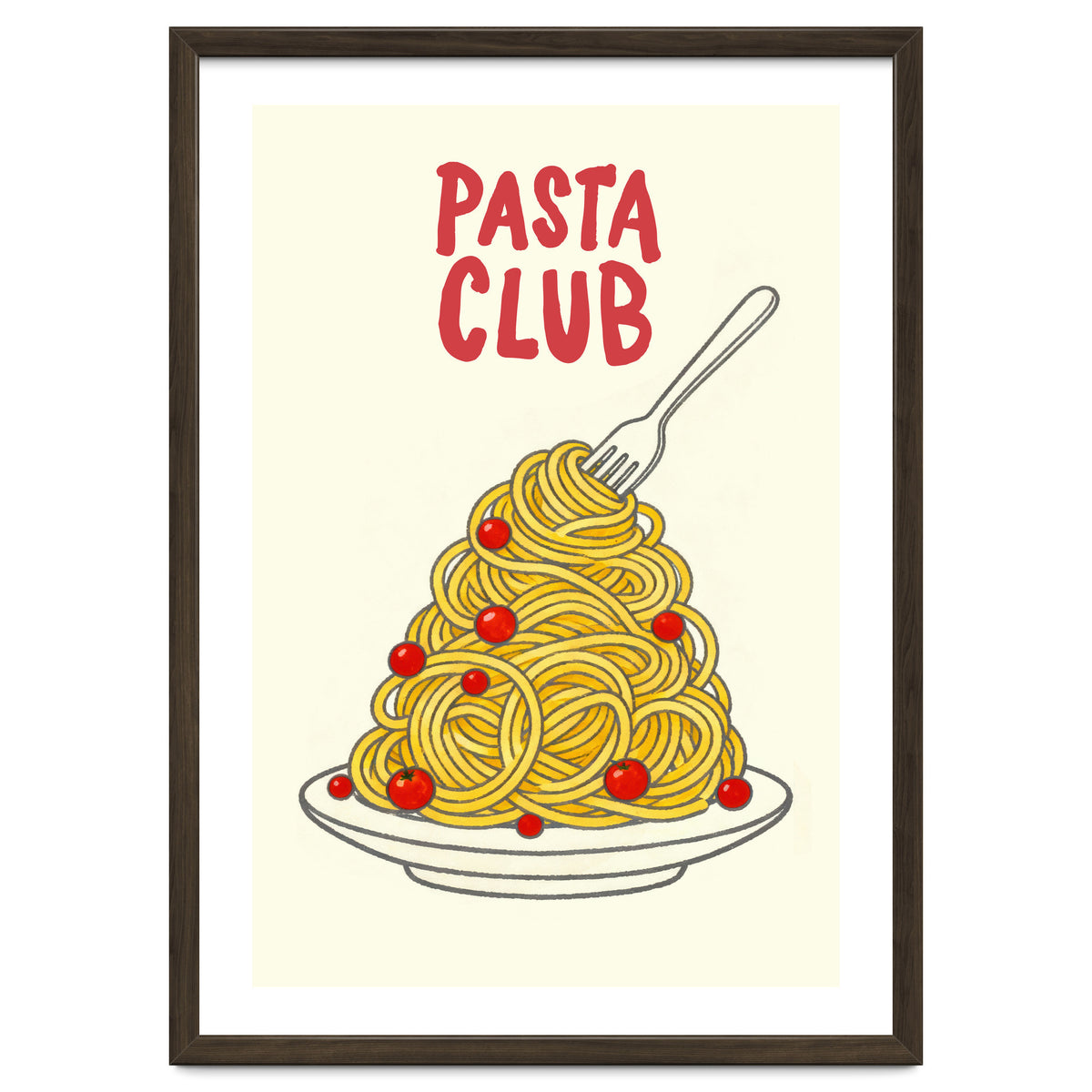 Pasta Club Illustration, Spaghetti and Tomatoes Art Print for Kitchen Wall Decor