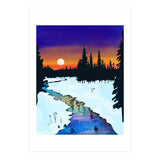 Purple Midnight, Snow River Full Moon Nature Landscape Painting, Winter Travel Adventure Places (Print Only) thumbnail
