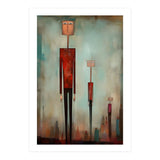 CITY HEIGHTS, three human-like forms of differing heights loom over the city below. (Print Only) thumbnail