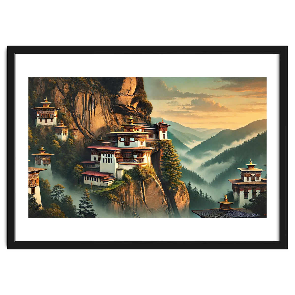 Vintage Bhutan, Mountain Monasteries Poster