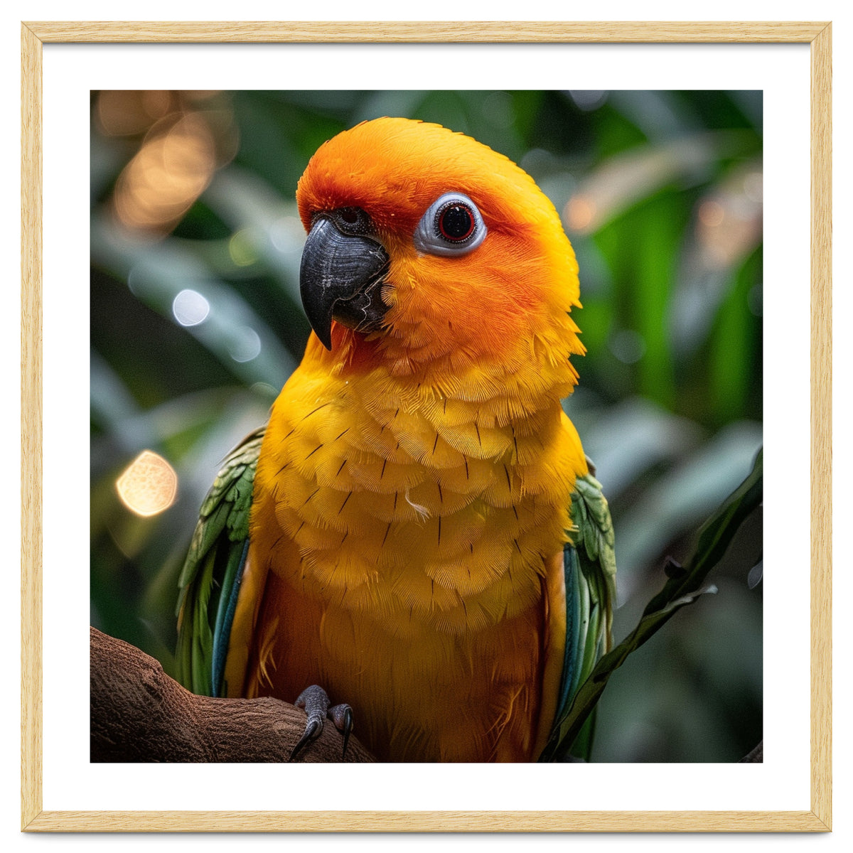Sun Conure Parrot Colorful Bird Perched On Branch