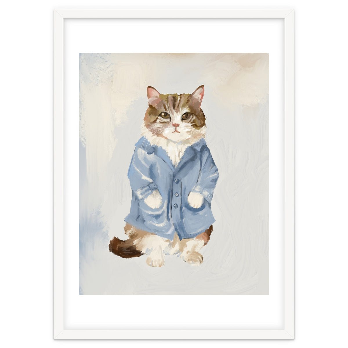 Sir James fluffy Tom cat in his blue pajamas oils