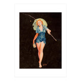 Happy Pinup Girl With A Fishing Stick (Print Only) thumbnail