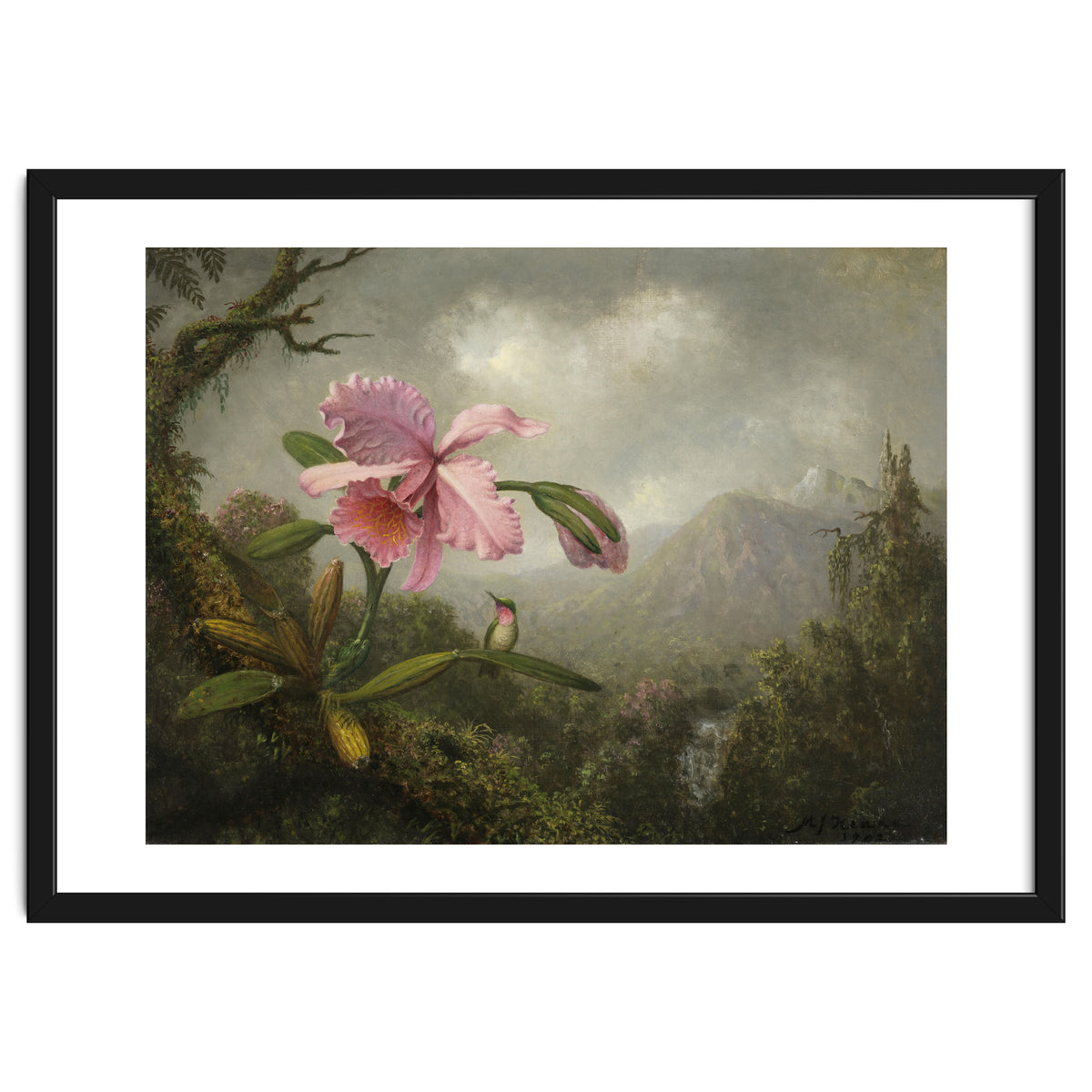 Martin Johnson Heade (Lumberville, 1819-St. Augustine, 1904). Orchid and Hummingbird near a Water...