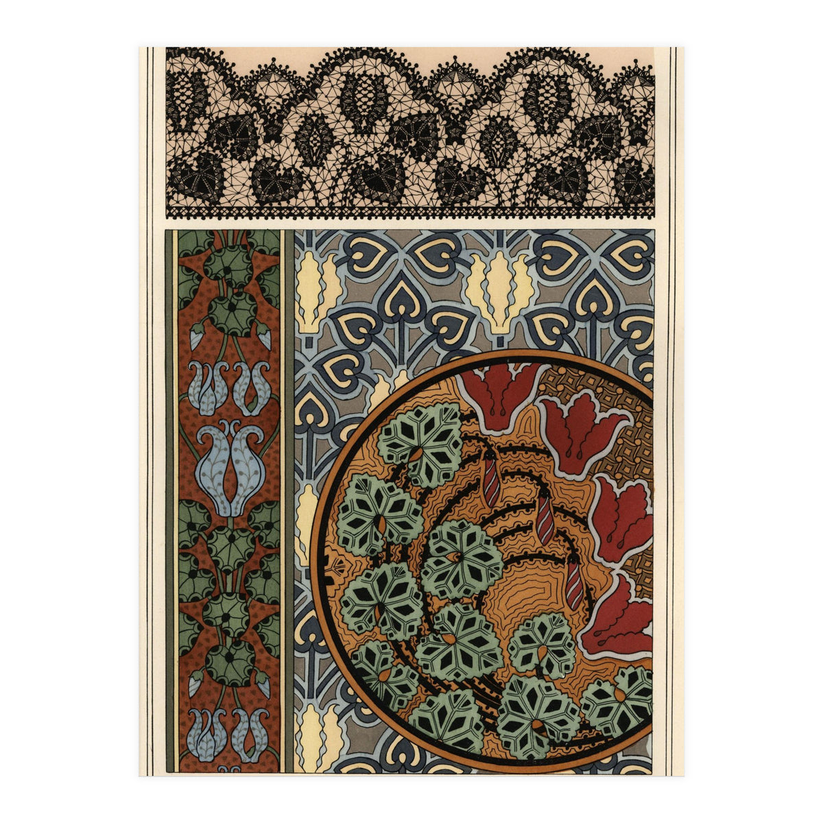 Cyclamen persicum motif in patterns for lace, wallpaper and fabric. (Print Only)