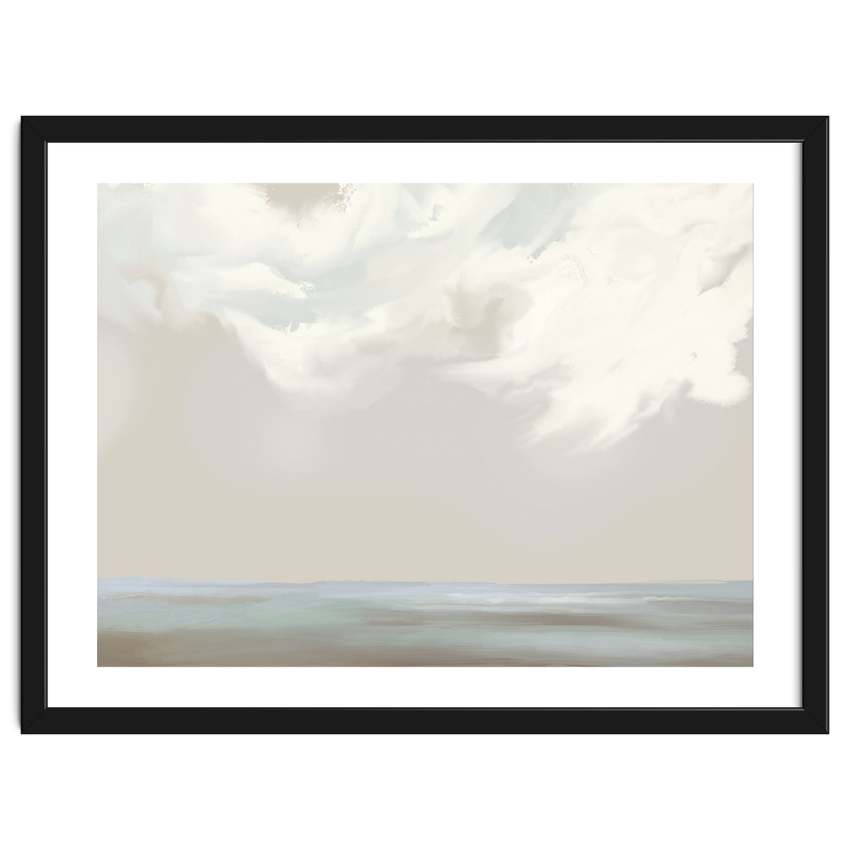 Abstract muted sea and clouds oil painting
