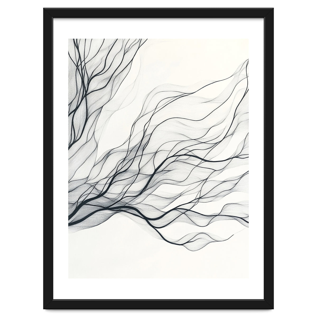 Abstract Black Branching Lines Flowing
