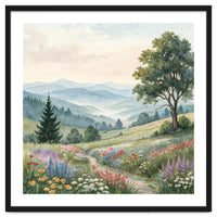 Serene Mountain Meadow Watercolor Landscape